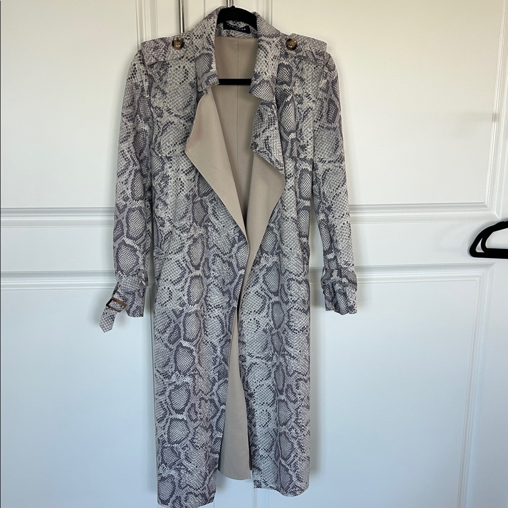 Elegant Snake Print Trench Coat